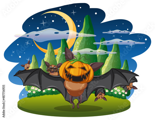 An isolated scene with halloween bats in catoon style