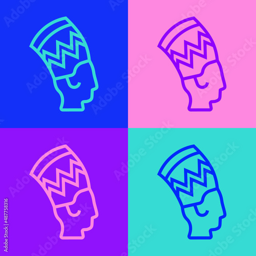 Pop art line Nefertiti icon isolated on color background. Vector