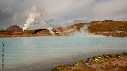 soaring hot lake in Iceland in the area Myvatn