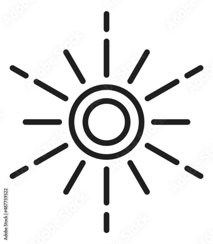 Sun icon in linear style. Shining star rays