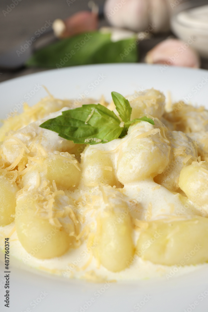 Concept of tasty food with potato gnocchi, close up Concept of tasty food with potato gnocchi, close up