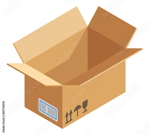 Cardboard box isometric icon. Open delivery package