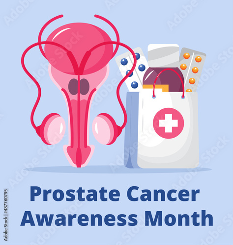 Prostate cancer awareness month concept vector. Medical event of andrology is celebrated in March. Ovary, testis, adrenal gland are shown.