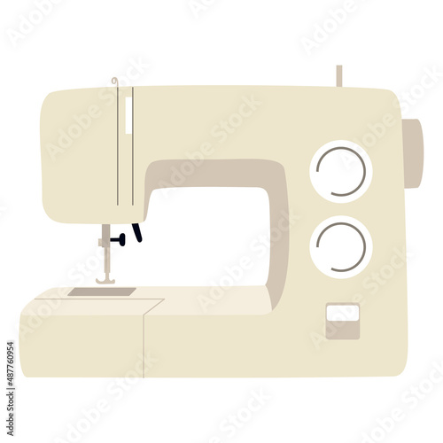 The sewing machine is light and flat. Illustration of a vector icon of a sewing machine isolated on a white background. Icon, logo