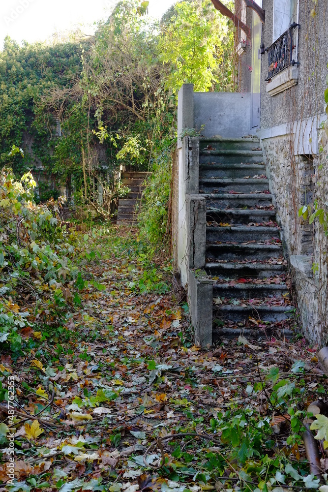 A staircase at an abandoned house. Le Perreux sur Marne, France.
