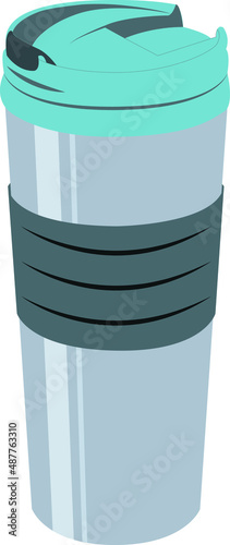 gray termo glass with blue rubber lid