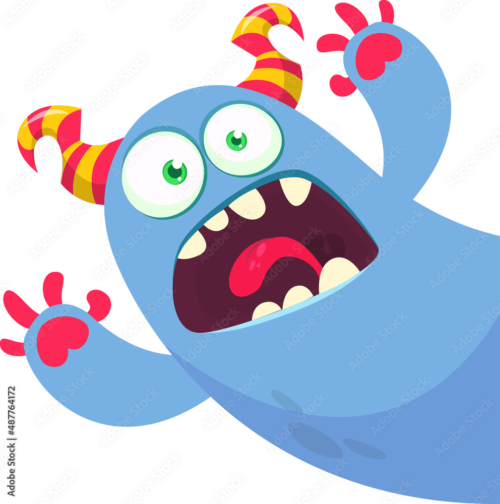 Funny cartoon smiling monster character. Illustration of cute and happy alien creature. Halloween design. Vector Funny cartoon smiling monster character. Illustration of cute and happy alien creature. Halloween design. Vector