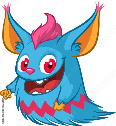 Funny cartoon smiling monster character. Illustration of cute and happy alien creature. Halloween design. Vector