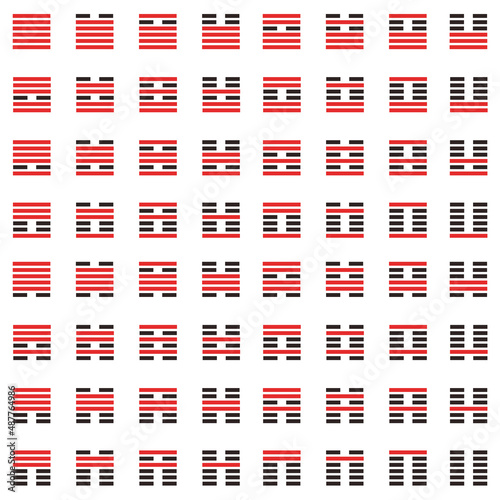 Hexagrams of the Chinese Book of Changes, I Ching. Color vector graphics. A set of 64 icons. photo