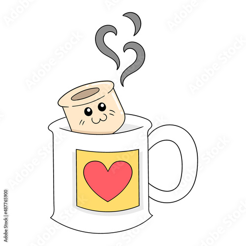 marshmello body warm drink, doodle icon image kawaii