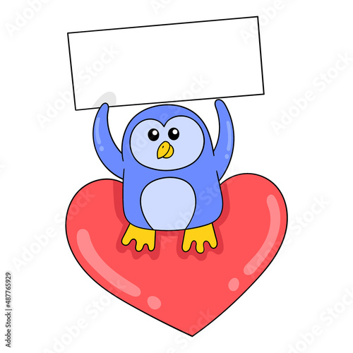 the penguin is carrying a valentine celebrating template, doodle icon image kawaii