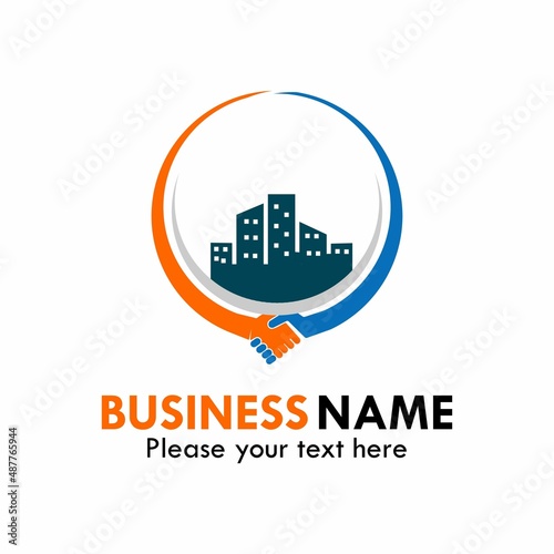 handshake with building logo template illustration