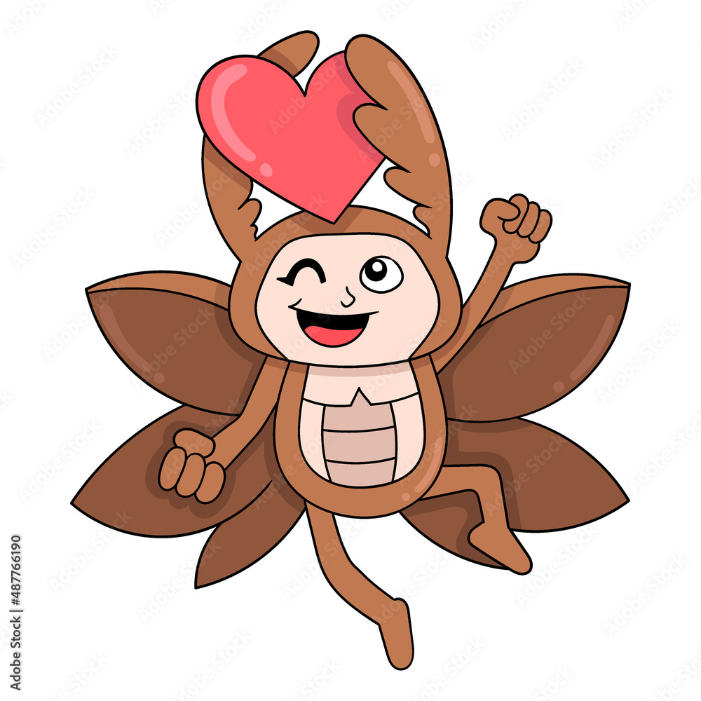 brown beetle in flight celebrating valentine day, doodle icon image kawaii  vector de Stock | Adobe Stock
