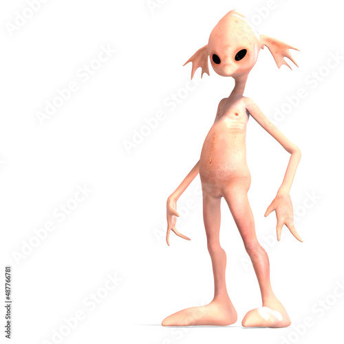 Foto 3D-illustration of a cute and funny cartoon alien standing there