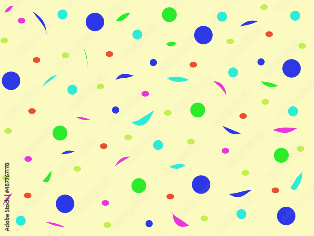 Blue, green and purple dots and commas pattern on yellow background. Texture pattern for napkins, fabric, shirts, dresses, bedding, blankets, tablecloths and other textiles. Template for ornament. Blue, green and purple dots and commas pattern on yellow background. Texture pattern for napkins, fabric, shirts, dresses, bedding, blankets, tablecloths and other textiles. Template for ornament.