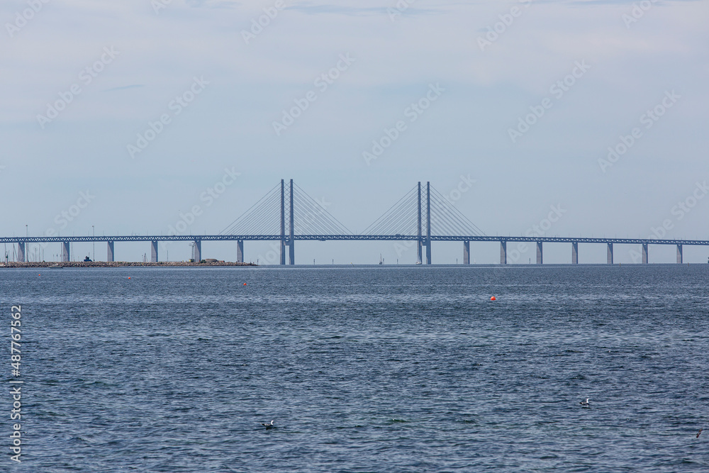 View on Oresund Bridge from the sea, Malmo, Sweden