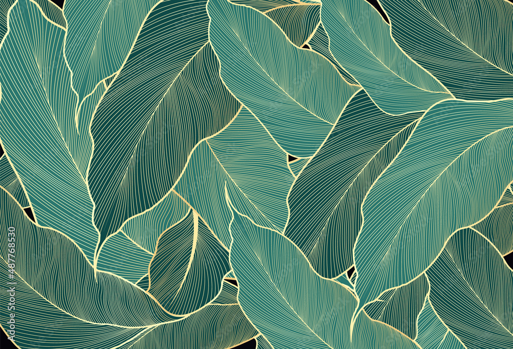 Luxury leaves wallpaper design gold and nature green background vector