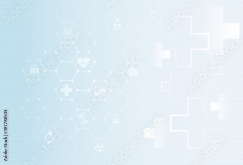 Healthcare and medical purpose science background with flat icons and symbols. Vector Illustration