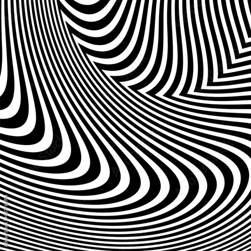Abstract pattern of wavy stripes or rippled 3D relief black and white lines background. Vector twisted curved stripe modern trendy.Abstract seamless Pattern for Printed Design Tshirt Pillow.