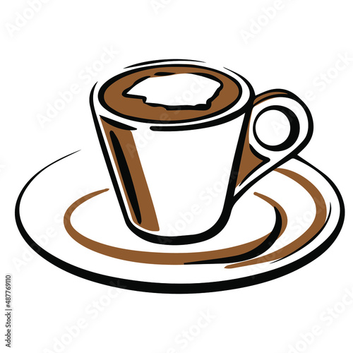 Vector hand drawn illlustration of cup of espresso coffee on a white background