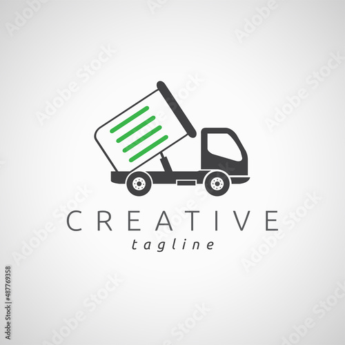Garbage truck logo with recycle bin vector 