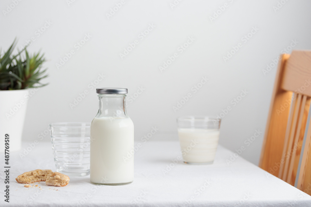 Fresh Milk on the table with white tablecloth Fresh Milk on the table with white tablecloth