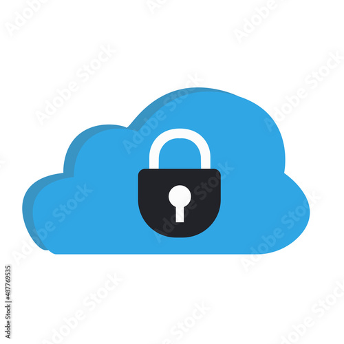 Cloud icon with a lock on a white background, vector illustration