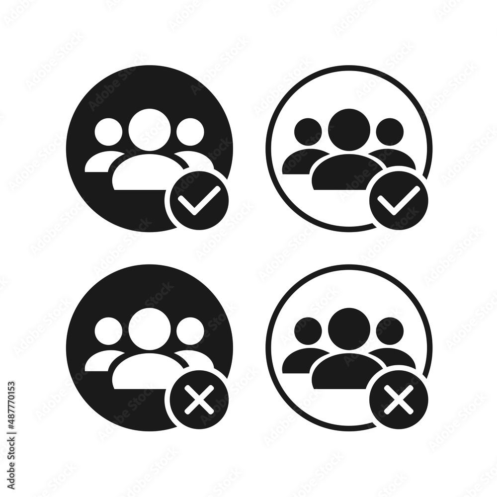 User group icon with checkmark and cross sign. Vector illustration