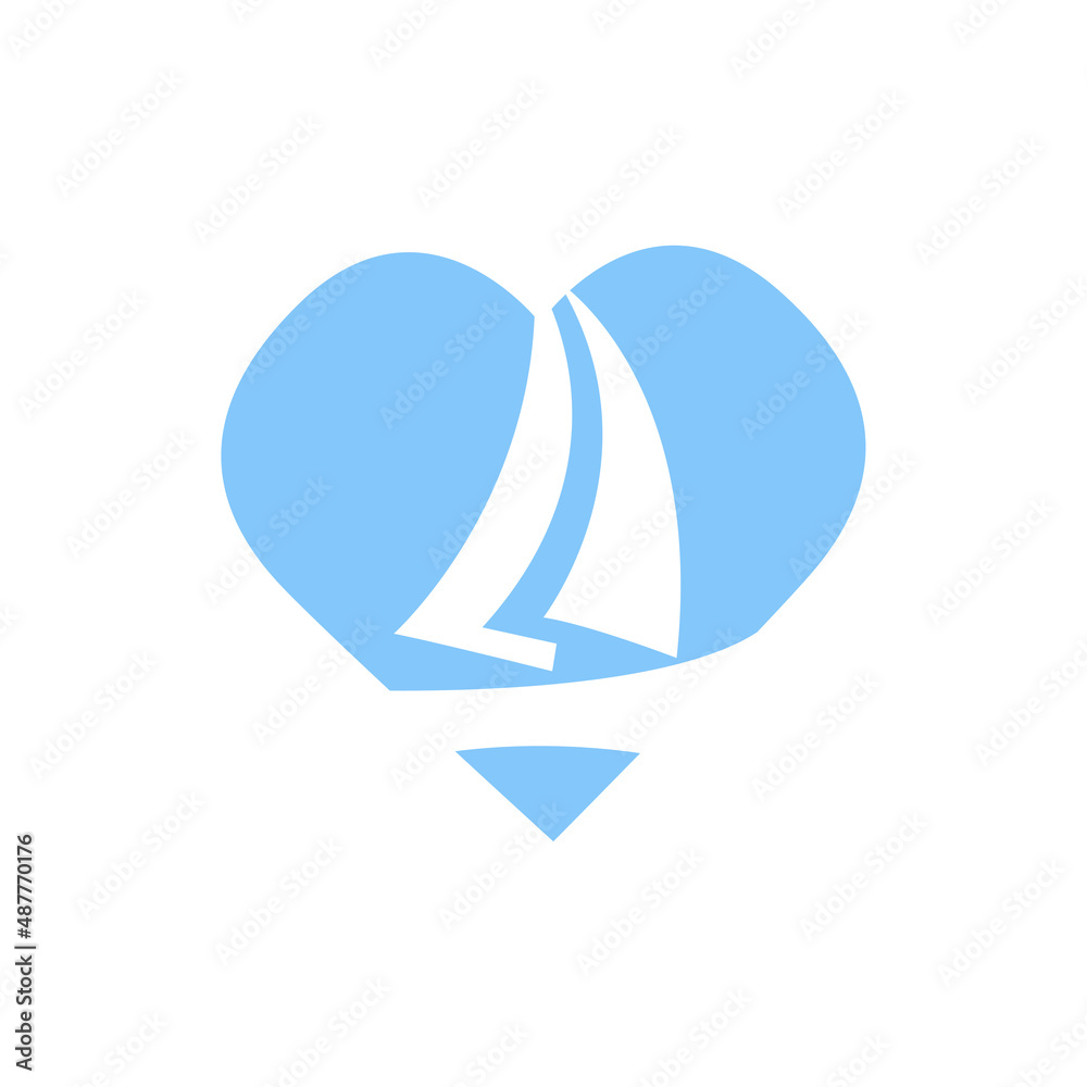heart icon with a ship on a white background, vector illustration