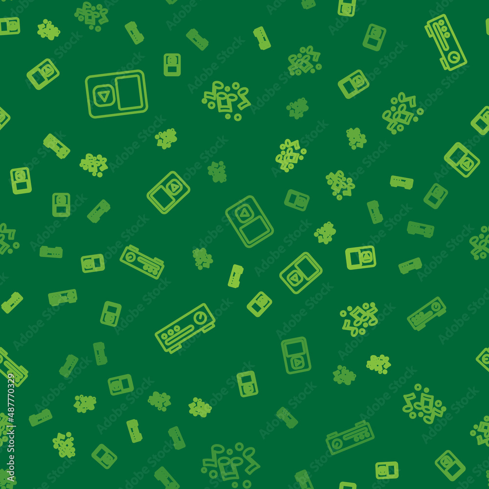 Set line Music player, Sound mixer controller and note, tone on seamless pattern. Vector Set line Music player, Sound mixer controller and note, tone on seamless pattern. Vector