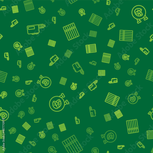 Set line Vape mod device, Tobacco leaf shop and Cigarette on seamless pattern. Vector