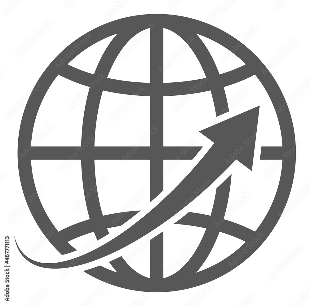 Globe icon with arrow twisted. Travel around world symbol Globe icon with arrow twisted. Travel around world symbol