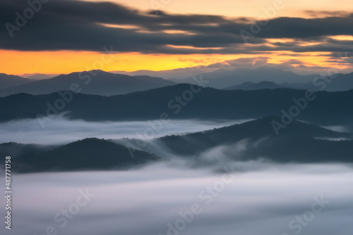 Mountains and morning mist at Nan, Thailand
