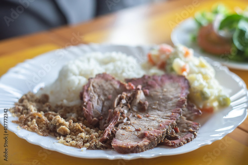 homemade food and hump steak Brazilian meat, natural light and copy space photo