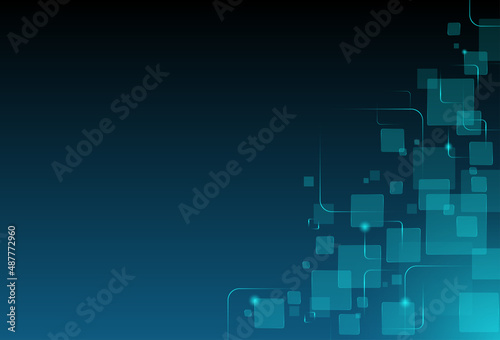 Abstract geometric square shapes .and lines transparent overlay with .blue and green light colors isolated .on dark blue background. concept .innovation  technology  digital. Vector illustration