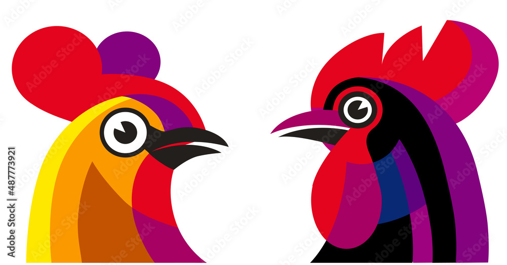 Closeup of geometric vector Rooster Head Icon. Logotype