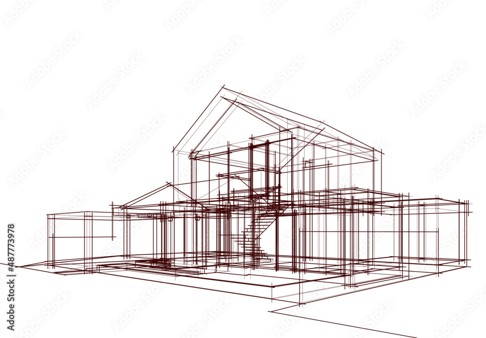 House sketch drawing 3d illustration