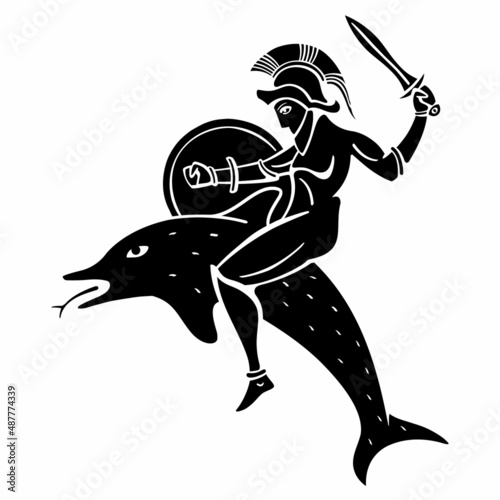 antique warrior rider with spear and shield
