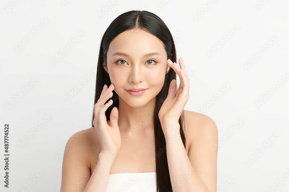 Beautiful young asian woman with clean fresh skin on white background, Face care, Facial treatment, Cosmetology, beauty and spa, Asian women portrait. Beautiful young asian woman with clean fresh skin on white background, Face care, Facial treatment, Cosmetology, beauty and spa, Asian women portrait.