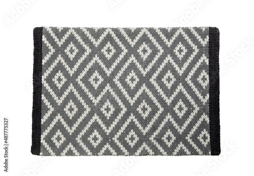 New clean door mat with pattern isolated on white, top view