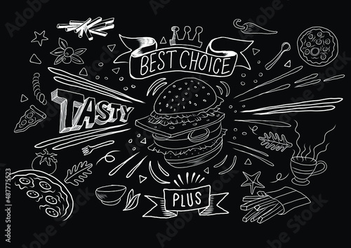 Fast food doodle icon set