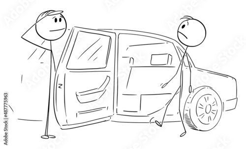 Celebrity or Politician Get in Limousine Car , Vector Cartoon Stick Figure Illustration