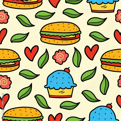 Hamburger pattern designs illustration for clothing, wallpapers, backgrounds, posters, books, banners and more