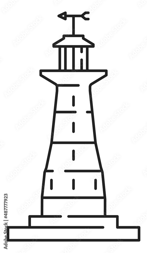 Lighthouse icon. Marine signal tower in line style Lighthouse icon. Marine signal tower in line style