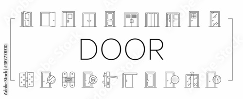 Interior Doors Types Collection Icons Set Vector .