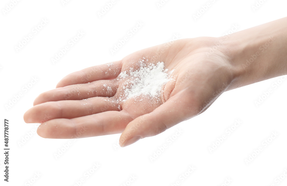 Ταπετσαρία Woman with dusting powder on white background, closeup