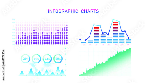 Different Elements interface with futuristic charts. HUD charts diagram,statistics and data analytics isolated. Template dashboard infographic UI concept. 