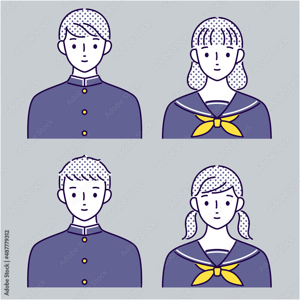 セーラー服の女子生徒・学ランの男子生徒のイラスト 
