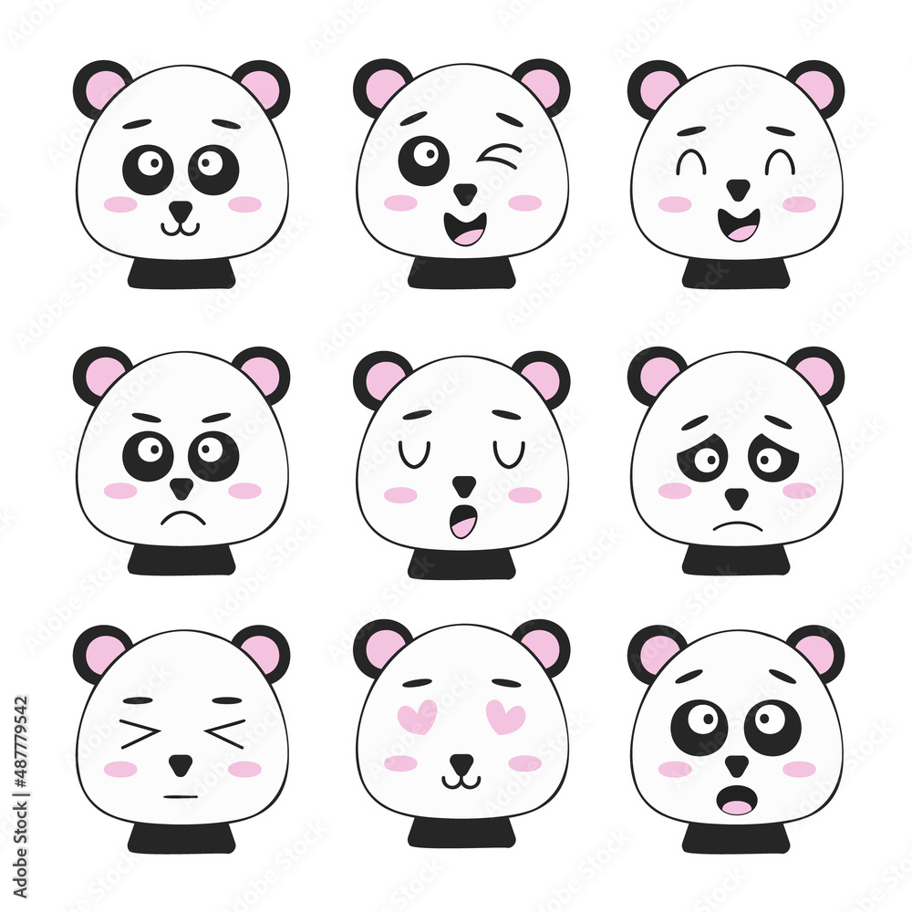 Cute Pandas With Various Emotions Vector Illustration Stock Vector