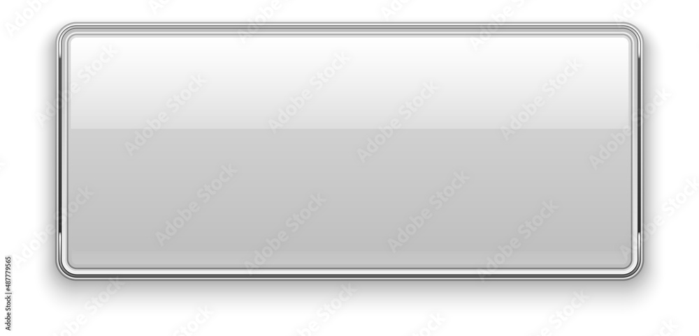 Rectangle button template. Clear white glossy metal shape Rectangle button template. Clear white glossy metal shape